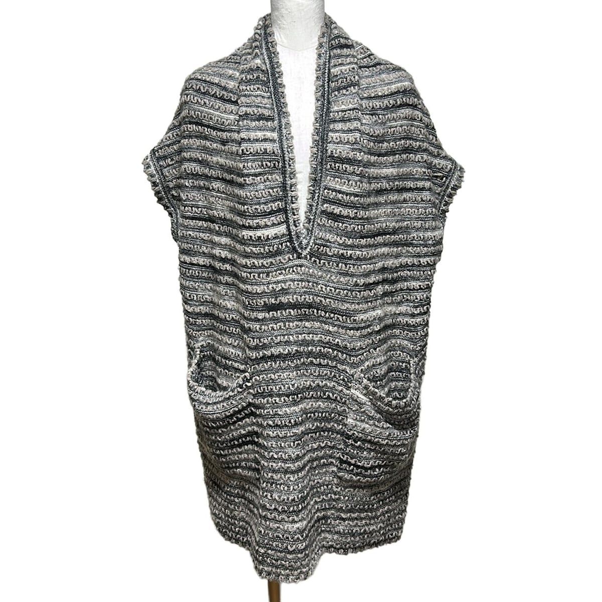 MISSONI ミッソーニ チュニック サイズM レディース ライトグレー グレーベージュ 黒 Vネック 半袖 ニット ボーダー