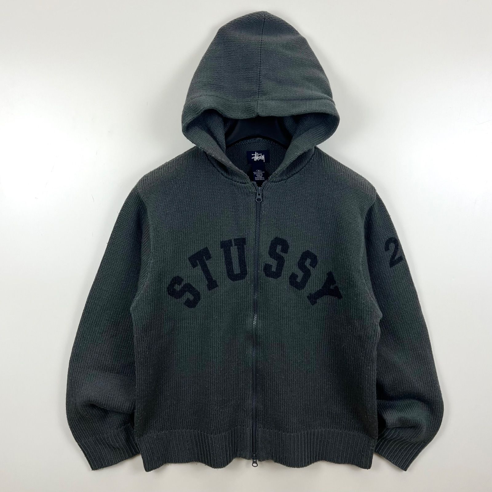 STUSSY 00s y2k archive acryl knit double zip hoodie S ステューシー