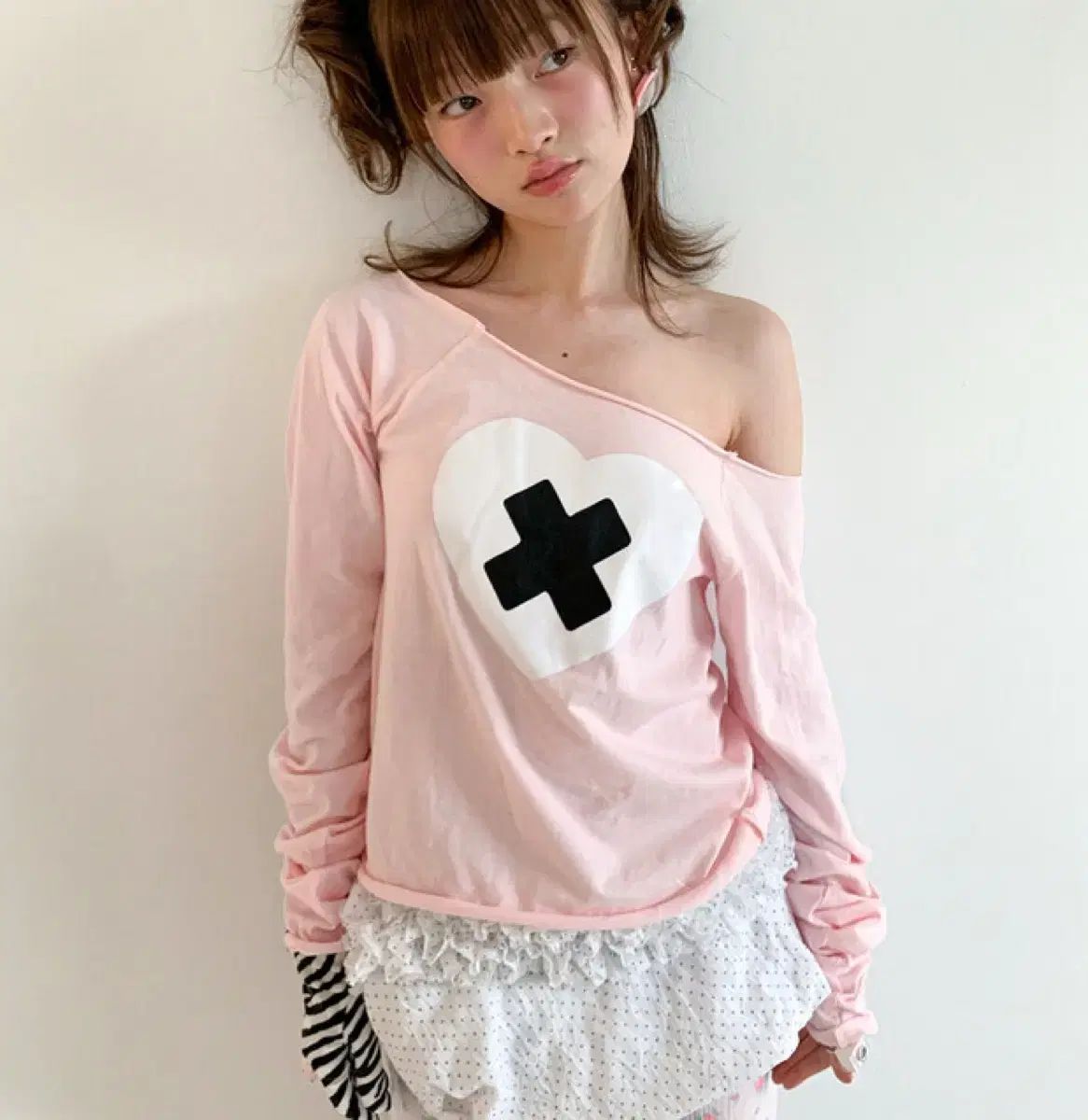 ショップフェアリー クロス ハート カットオフ Tシャツ アイレット コラボ