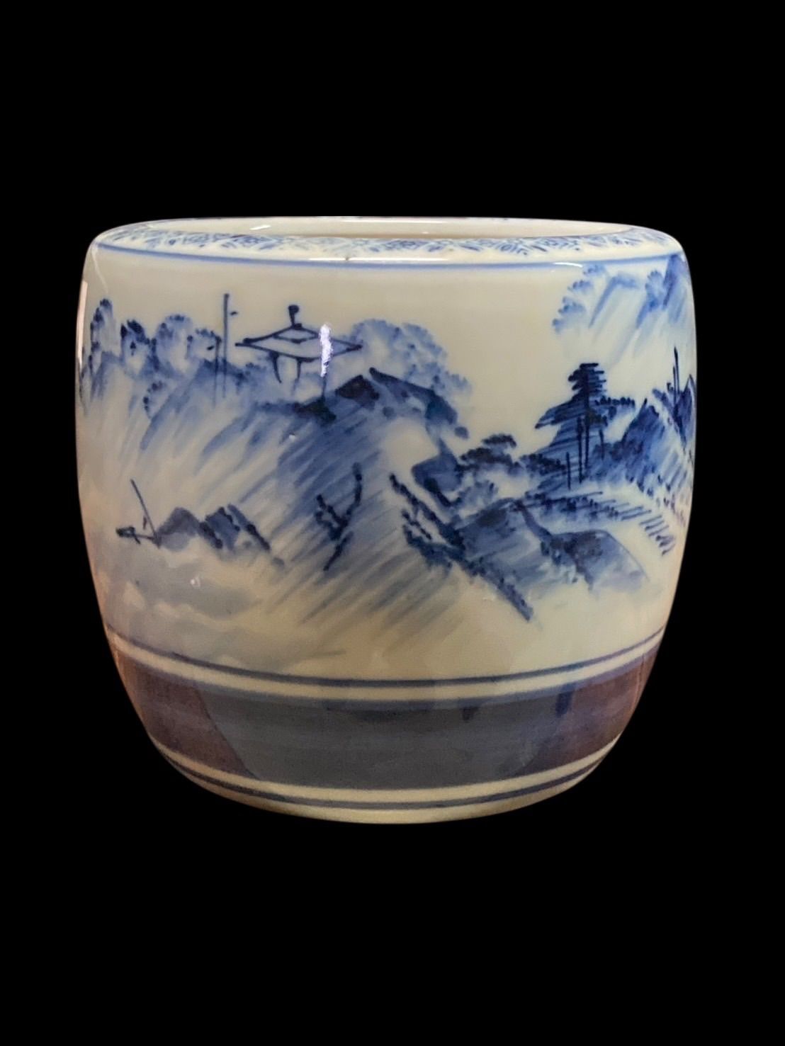 染付 そめつけ 陶器製火鉢 メダカ鉢 火鉢 花鉢 山水画 手焙 てあぶり