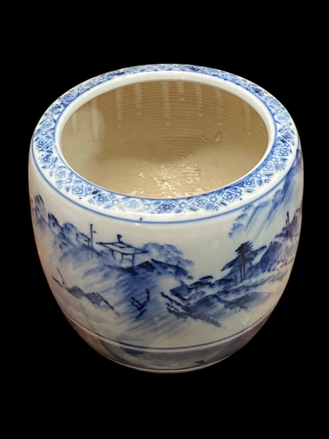 染付 そめつけ 陶器製火鉢 メダカ鉢 火鉢 花鉢 山水画 手焙 てあぶり