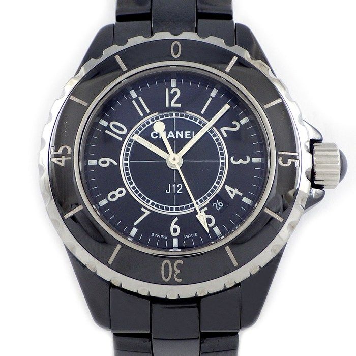 シャネル CHANEL 腕時計 J 12 H 0682 ブラック文字盤 回転ベゼル セラミック SS クオーツアナログ