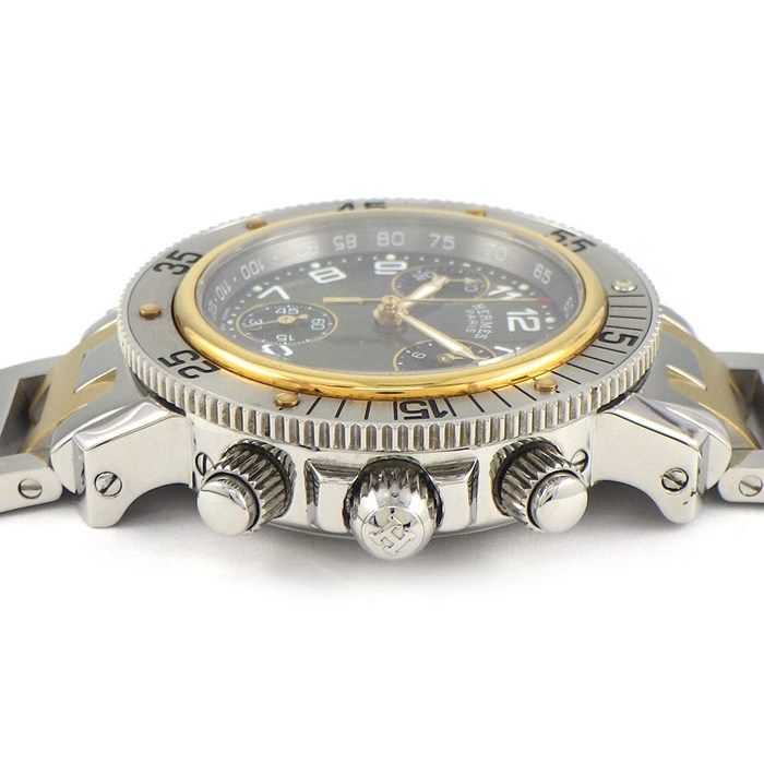 エルメス HERMES 腕時計 クリッパー ダイバー CL 2.320 グレー文字盤 デイト クロノグラフ スモールセコンド 回転ベゼル 夜光針 インデックス GP SS クオーツアナログ