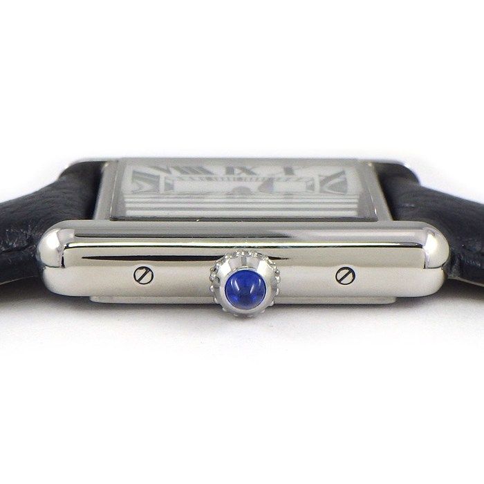 カルティエ Cartier 腕時計 タンクマスト レクタンギュラー シルバー文字盤 ローマンインデックス ブラック 革ベルト SS クオーツアナログ
