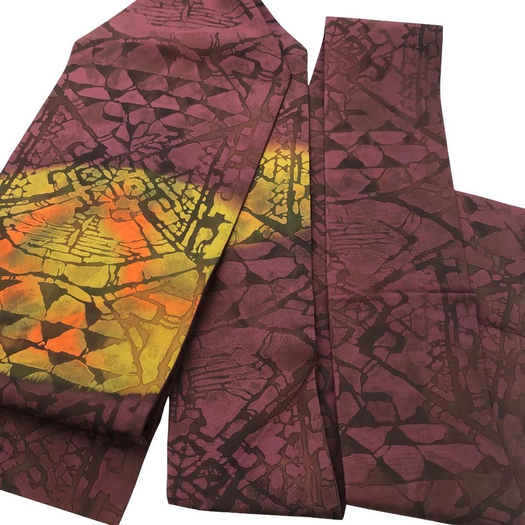 名古屋帯 塩瀬 抽象柄 赤紫色 O-5798 - メルカリ