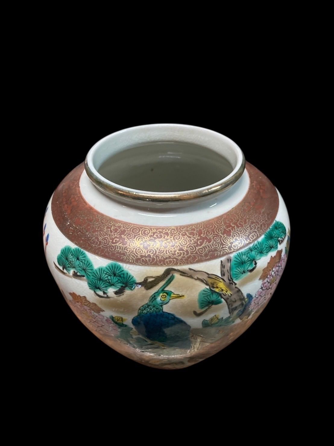 九谷焼 松月造 花鳥 花瓶 花びん 花器 置物 壺 壷 共箱 木箱入り 呉須