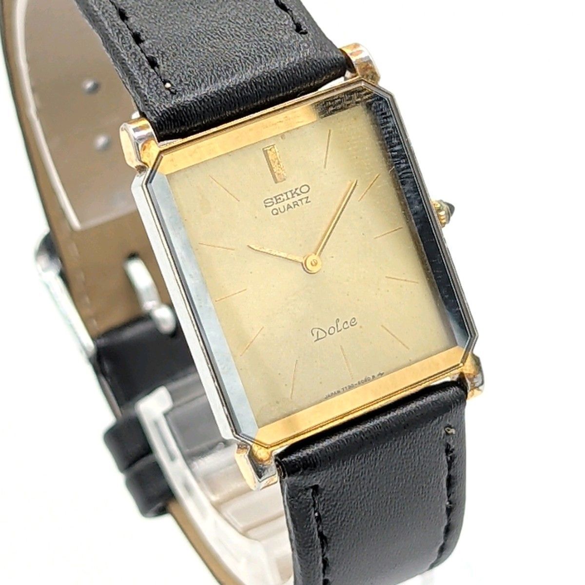 SEIKO DOLCE 7730-5020 Watch QZ Men's Square Silver Gold Combi Y2K