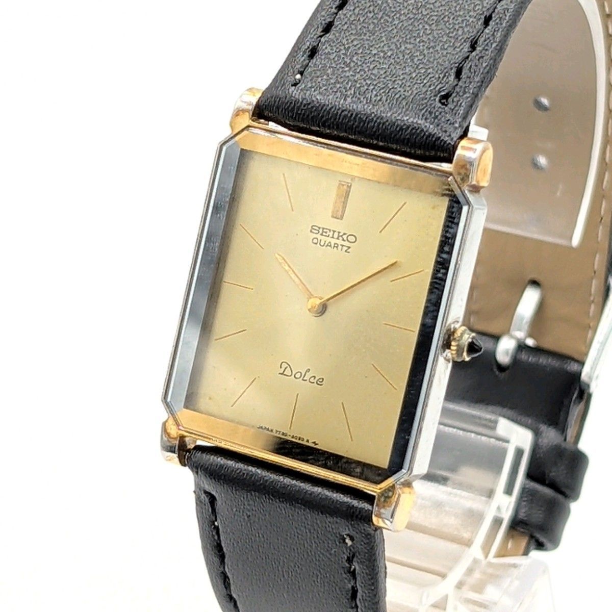 SEIKO DOLCE 7730-5020 Watch QZ Men's Square Silver Gold Combi Y2K