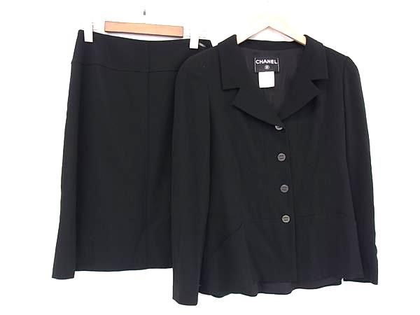 極美品⭐︎CHANEL ブラック ダブル ロゴボタン スカート スーツ ハンガー付 □極美品□ CHANEL シャネル P15046V02954 94305 ウール100％ スーツ