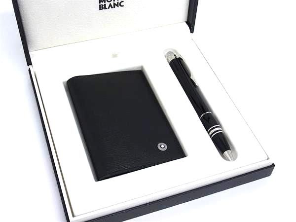 MONT BLANC モンブラン スターウォーカー カードケース 名刺入れ ボールペン 2点セット ブラック系 FS 2411