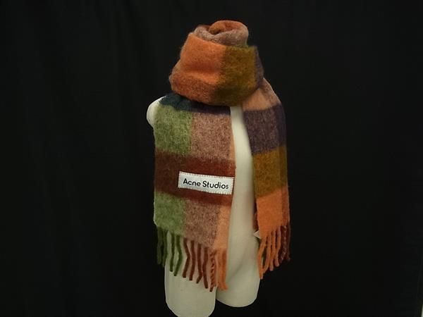 Acne studios アクネステュディオス アルパカ×ウール フリンジ マフラー ストール ショール 防寒具 オレンジ系 FS 2542
