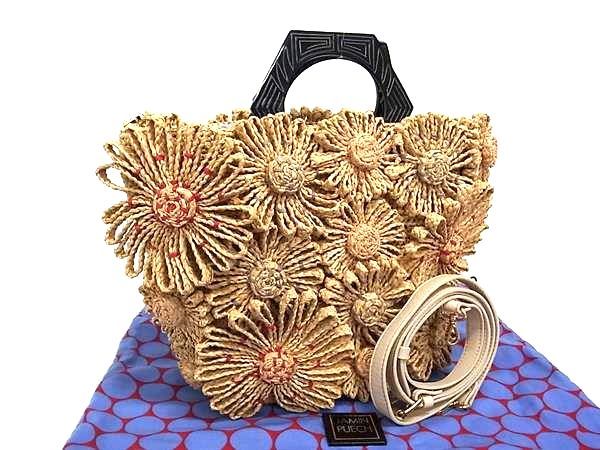 □美品□ JAMIN PUECH ジャマンピュエッシュ ラフィア フラワー