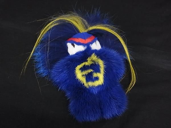 FENDI フェンディ バッグバグズ モンスター ファー×レザー チャーム キーホルダー ブルー系×イエロー系 FP 6389