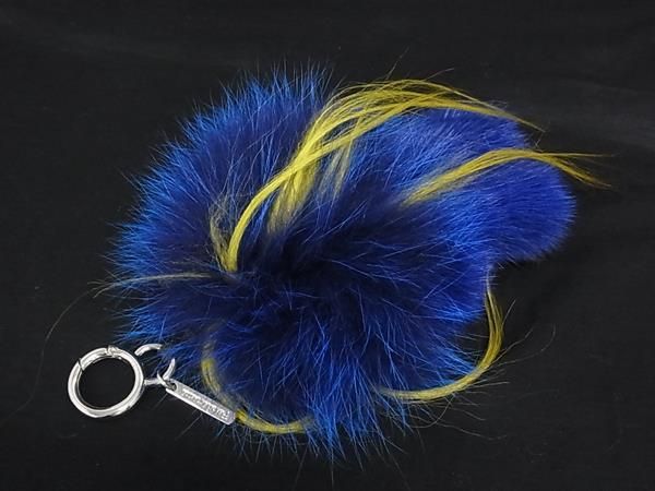 FENDI フェンディ バッグバグズ モンスター ファー レザー チャーム キーホルダー ブルー系 イエロー系 FP 6389