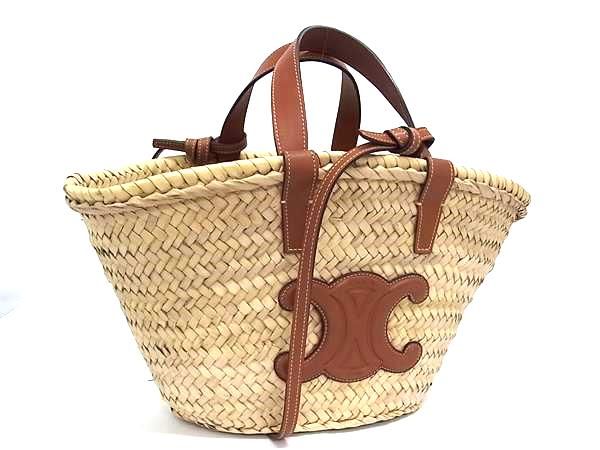 □美品□ CELINE セリーヌ トリオンフ パニエ ストロー かごバッグ