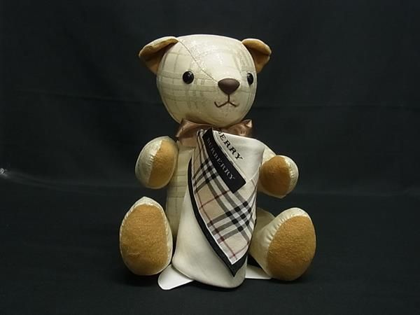 ■新品同様■ BURBERRY バーバリー キャンバス テディベア くま クマ ぬいぐるみ ハンカチ 2点セット アイボリー系 BR0582 □新品同様□ BURBERRY バーバリー キャンバス テディベア くま クマ
