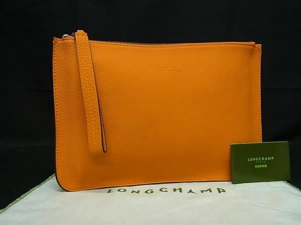 ■新品同様■ LONGCHAMP ロンシャン レザー クラッチバッグ セカンドバッグ ポーチ マルチケース 小物入れ オレンジ系 FU3363 □新品同様□ LONGCHAMP ロンシャン レザー クラッチバッグ セカンド