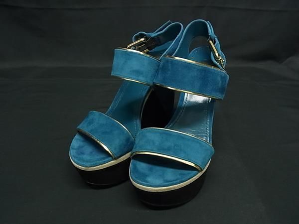 LOUIS VUITTON ルイヴィトン スエード ヒール サンダル 表記サイズ37 約24 0 cm 靴 ブラック系 ブルー系 FN 7716