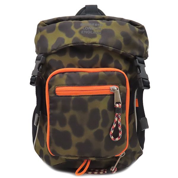 バーバリー BURBERRY ボディバッグ レオ アニマルプリント ナイロン カーキ×オレンジ シルバー金具 アニマル柄 レオパード 保存袋
