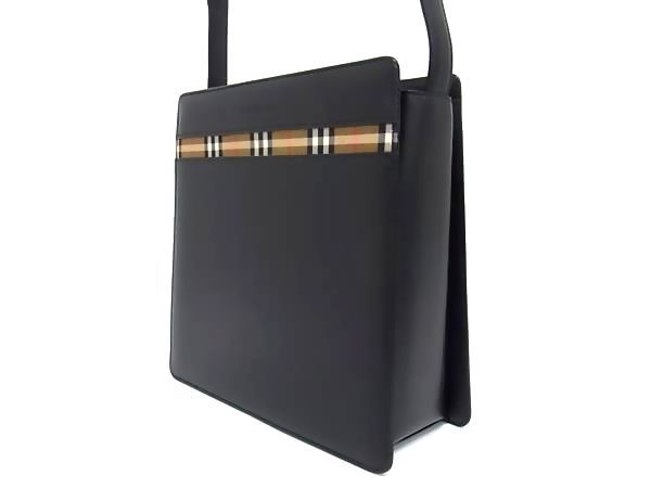 【極美品】Burberry バーバリー　ワンハンドル　バッグ　レザー　ブラック □極美品□ BURBERRY バーバリー レザー×キャンバス ワンハンドル