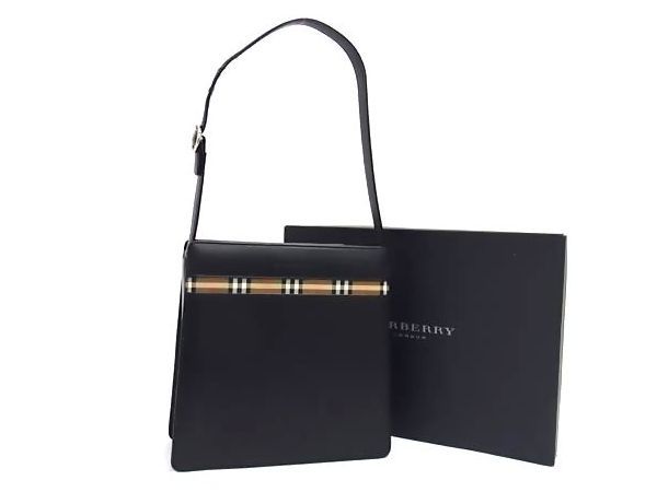 【極美品】Burberry バーバリー　ワンハンドル　バッグ　レザー　ブラック □極美品□ BURBERRY バーバリー レザー×キャンバス ワンハンドル