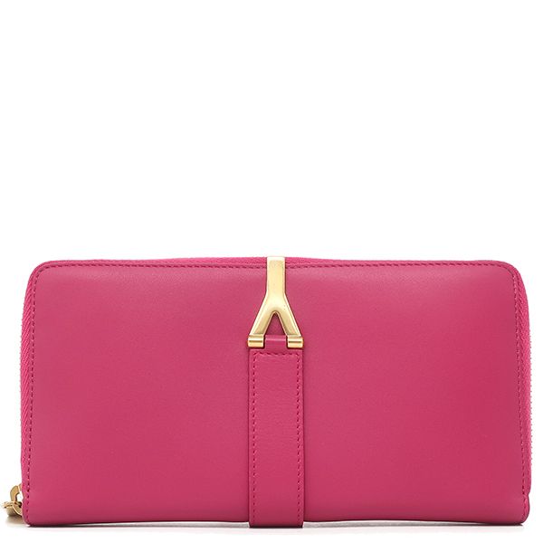サンローラン SAINT LAURENT 長財布 LIGNE Y レザー ピンク ゴールド
