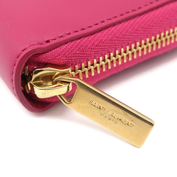 サンローラン SAINT LAURENT 長財布 LIGNE Y レザー ピンク ゴールド