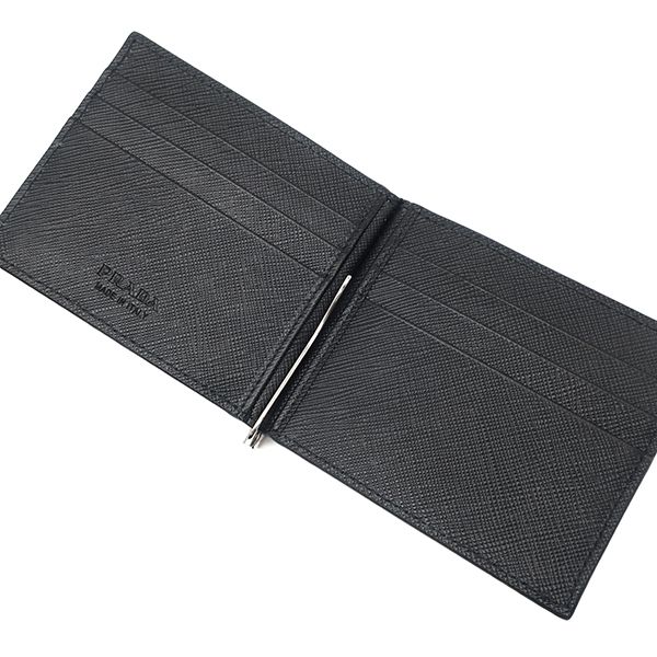 プラダ PRADA 二つ折り財布 マネークリップ付財布 レザー ブラック