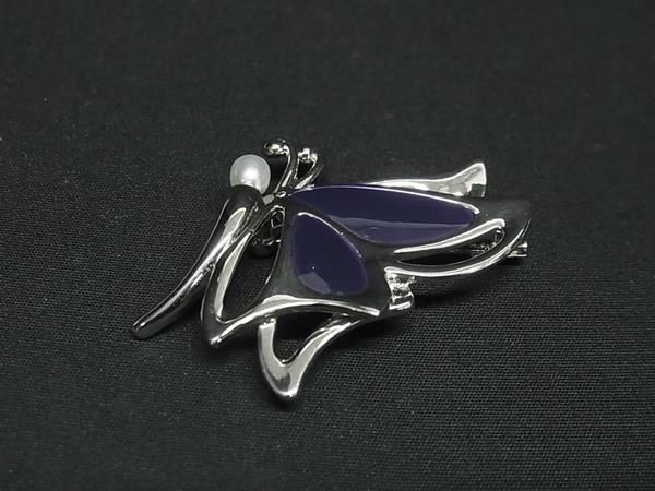 TASAKI タサキ 本真珠 アコヤ真珠 パール 約4 mm ピンブローチ ピンバッジ シルバー系 パープル系 GA 5691