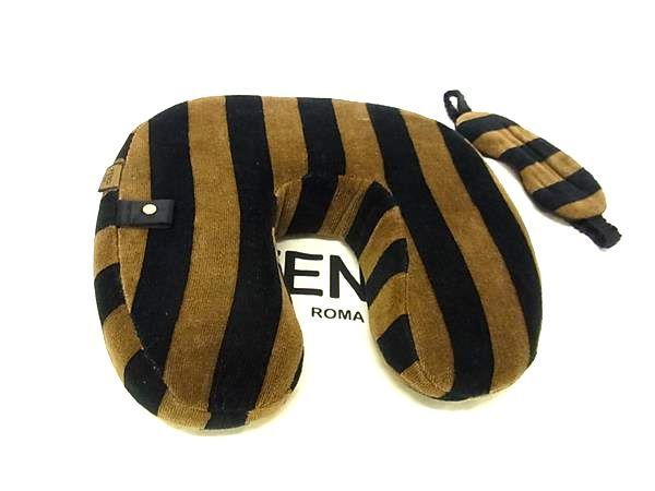 □極美品□ FENDI フェンディ パイル ネックピロー アイマスク 2点