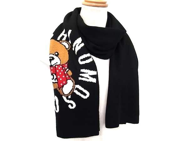モスキーノ ウール アクリル テディベア フリンジ マフラー ストール 防寒具 レディース ブラック系 FG 9616