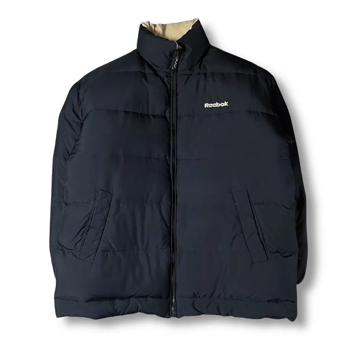 リーボック ネイビー ベージュ リバーシブル ダウン - メルカリ