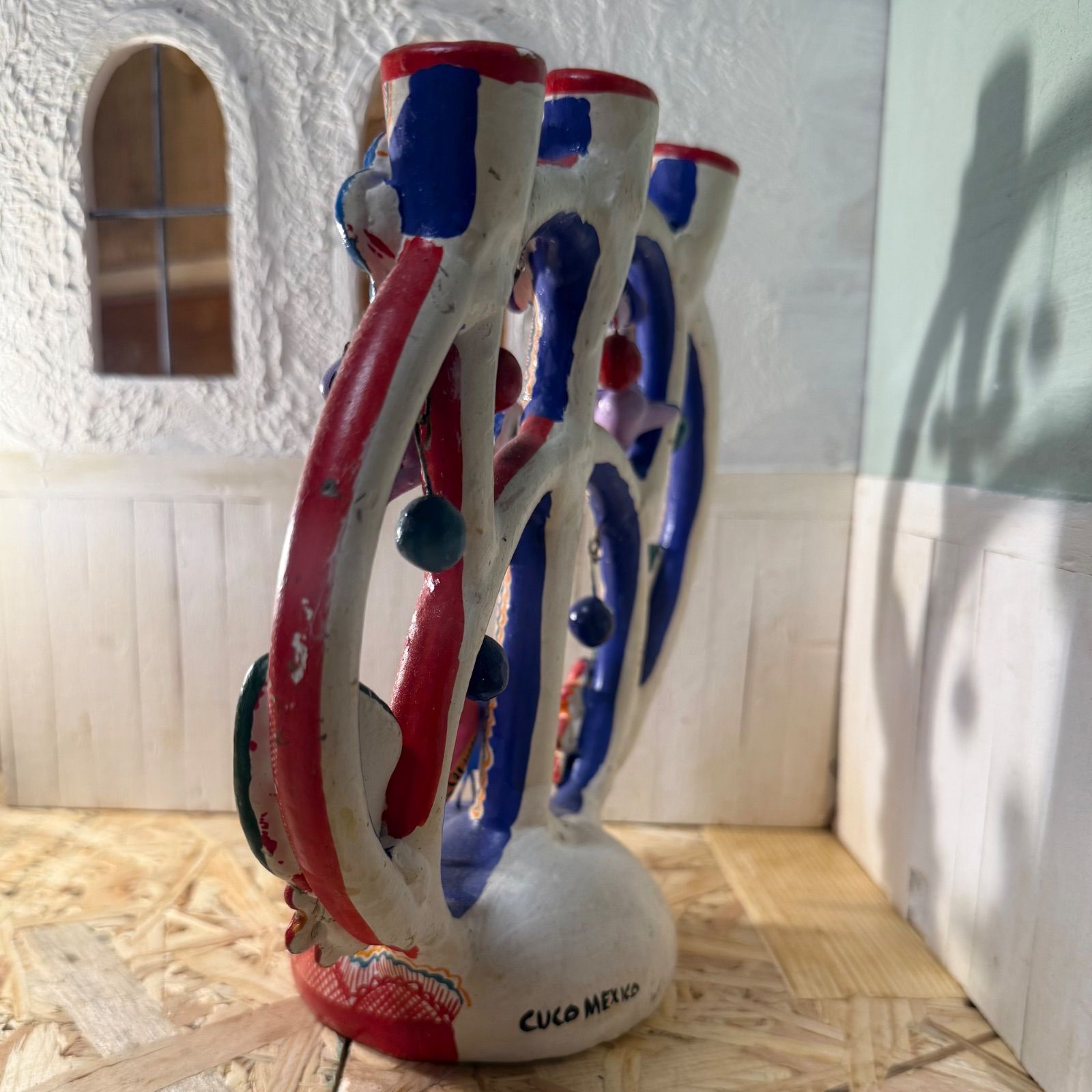 希少1970s】メキシコ CUCO＊生命の樹＊カラフル陶器キャンドルホルダー