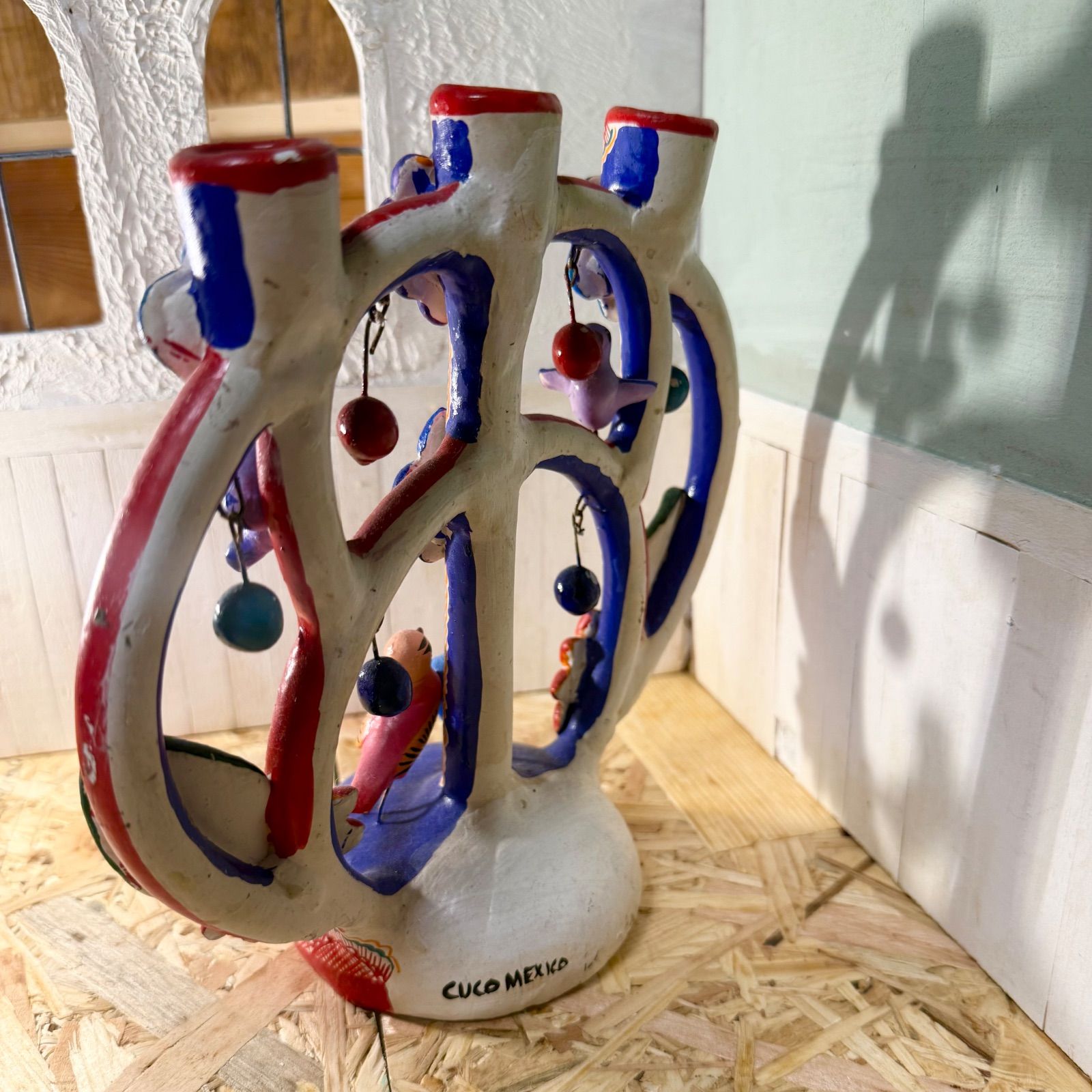 希少1970s】メキシコ CUCO＊生命の樹＊カラフル陶器キャンドルホルダー