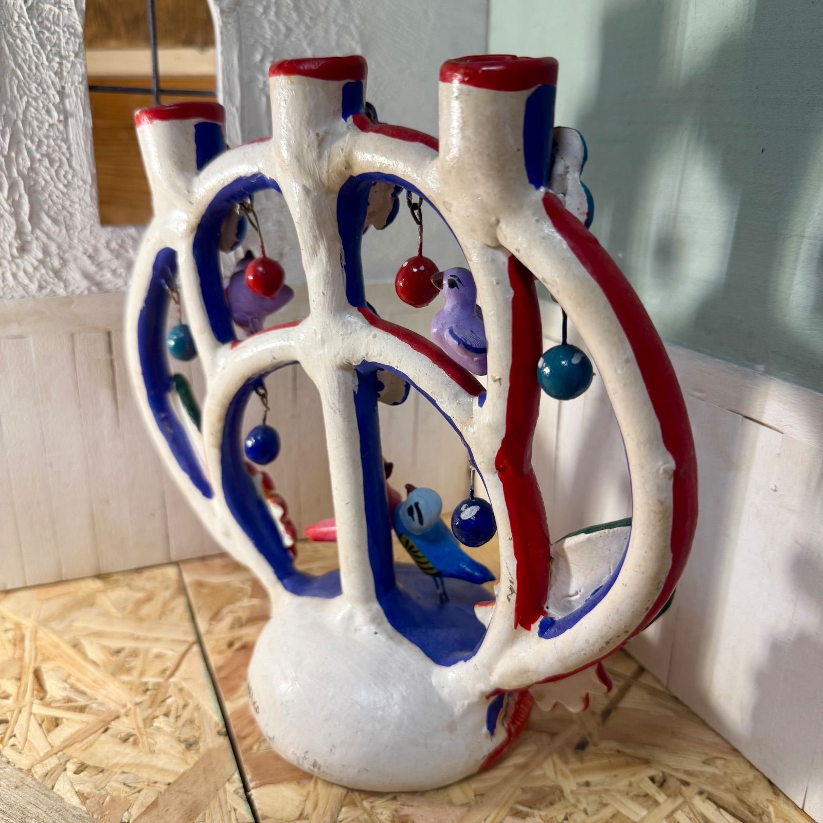 希少1970s】メキシコ CUCO＊生命の樹＊カラフル陶器キャンドルホルダー