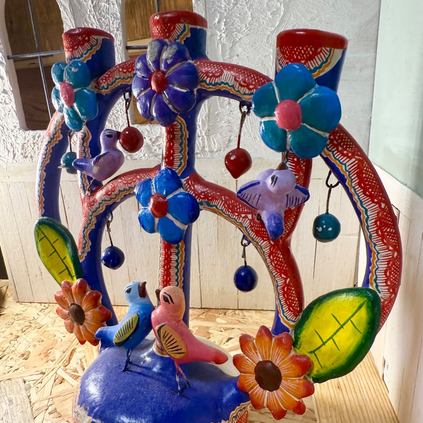 希少1970s】メキシコ CUCO＊生命の樹＊カラフル陶器キャンドルホルダー