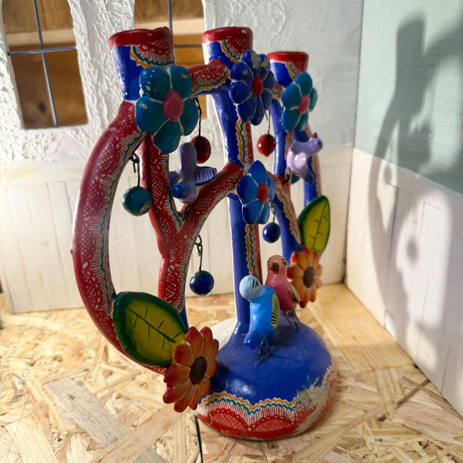 希少1970s】メキシコ CUCO＊生命の樹＊カラフル陶器キャンドルホルダー