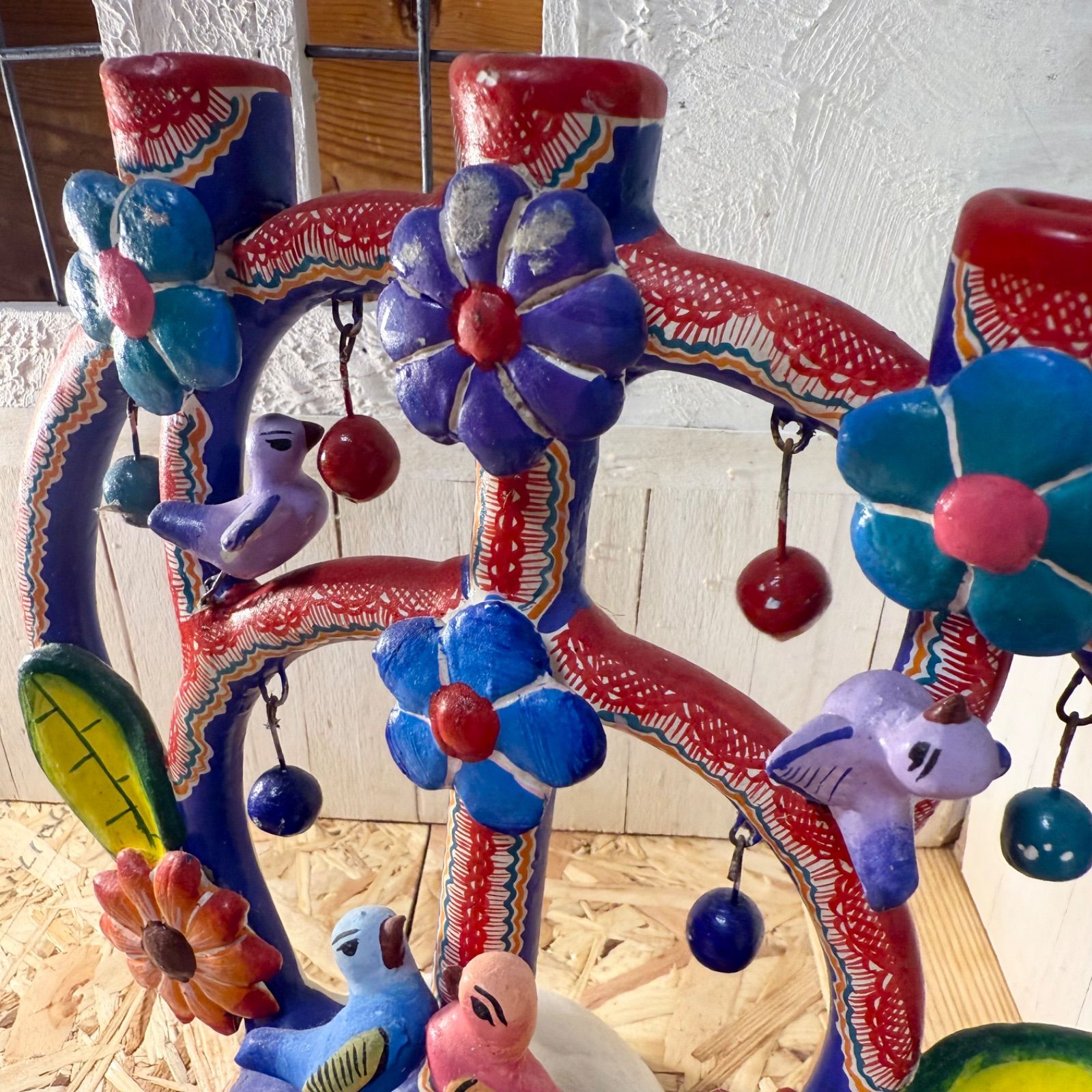 希少1970s】メキシコ CUCO＊生命の樹＊カラフル陶器キャンドルホルダー