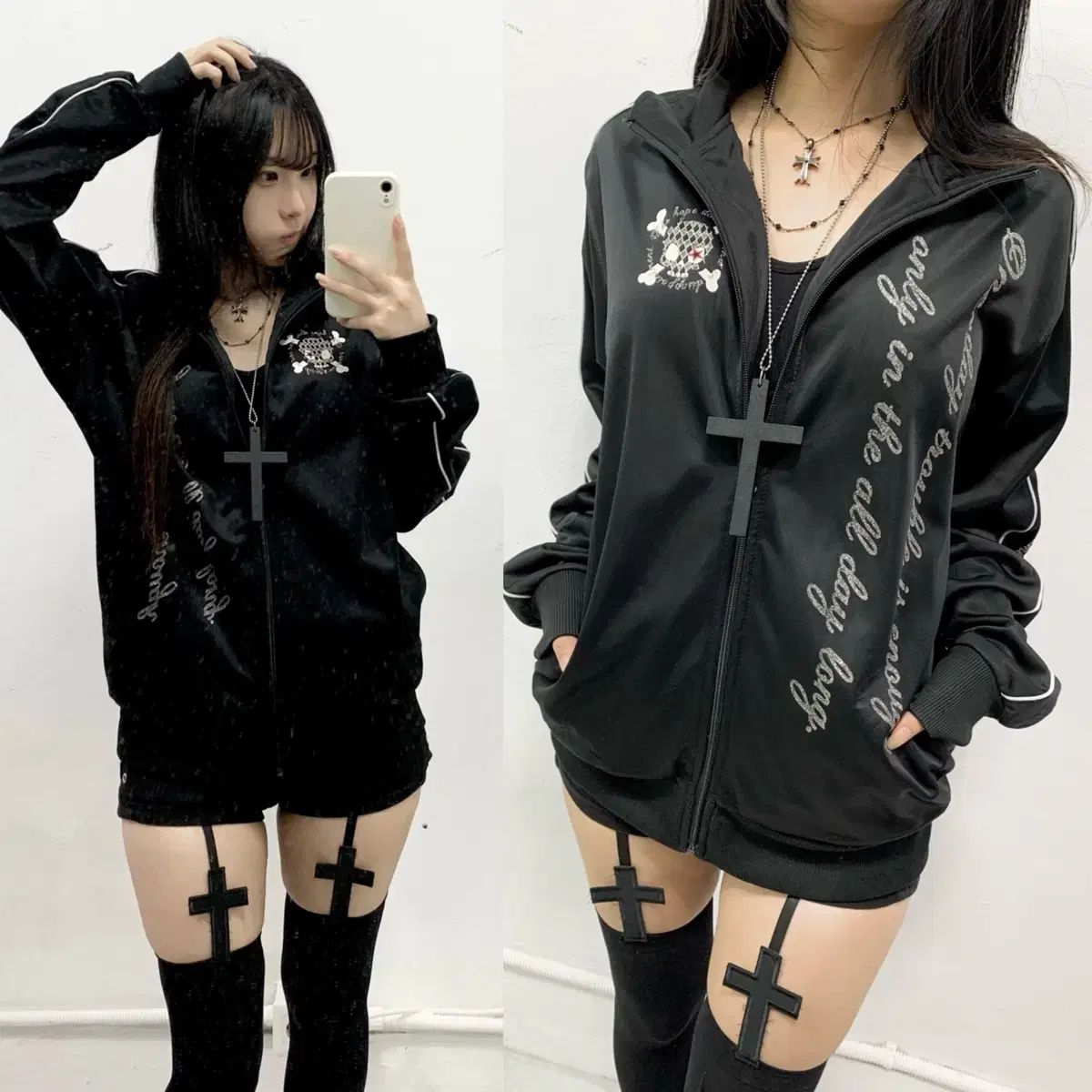 TENDER ROSE パンク スカル レタリング ジップアップ ジャージ