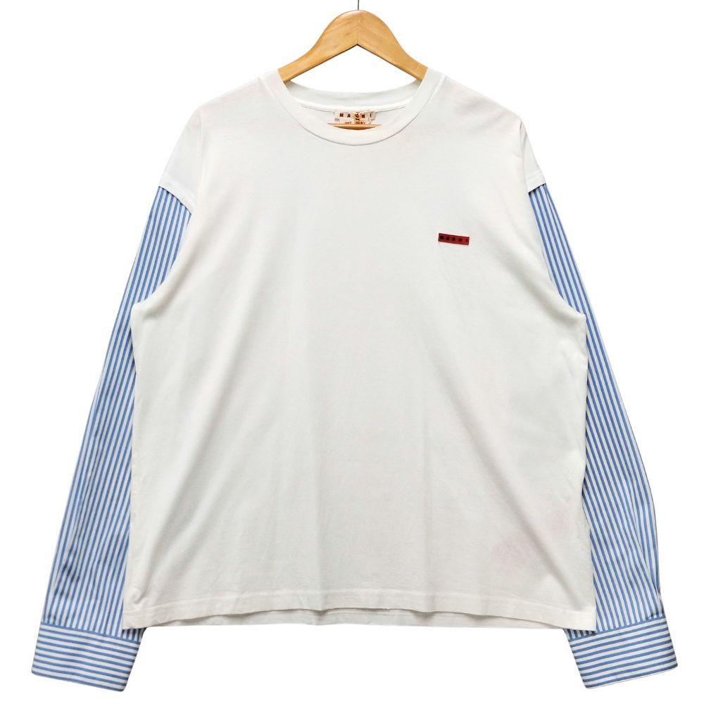MARNI マルニ 品番 HUMU0252QX レイヤード 袖ストライプシャツ カットソー ホワイト×ブルー サイズ 48 正規品 / 52698 MARNI マルニ 品番 HUMU0252QX レイヤード 袖ストライプシャツ