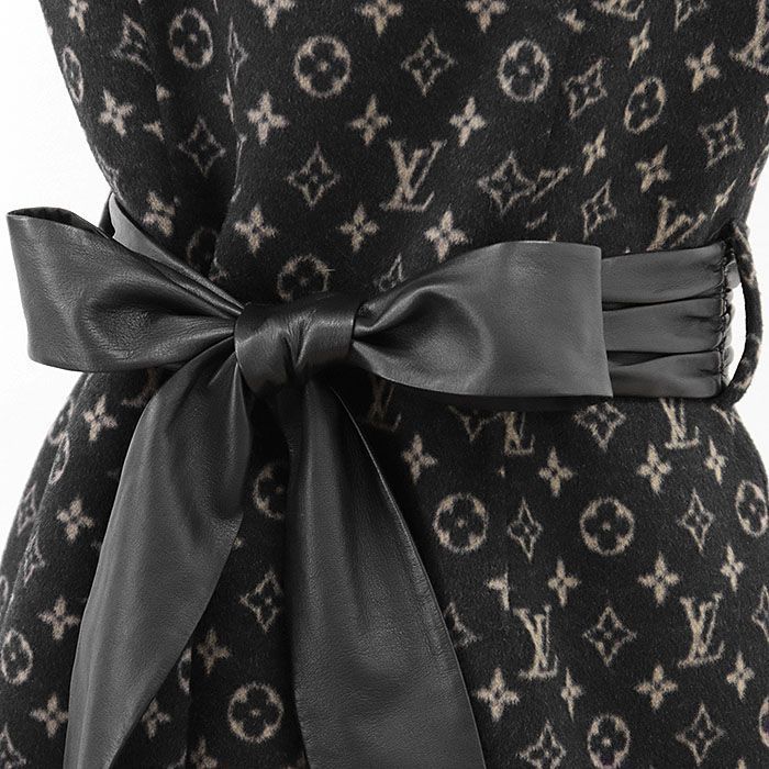  LOUIS VUITTON ルイ ヴィトン ワンピース 2021 S LV モノグラム ベルテッド ウール シルク ライトメルトン ノースリーブ ドレス レザーベルト付属 レディース サイズ 38 ブラック キャメル 黒 イタリア製 その他 その他