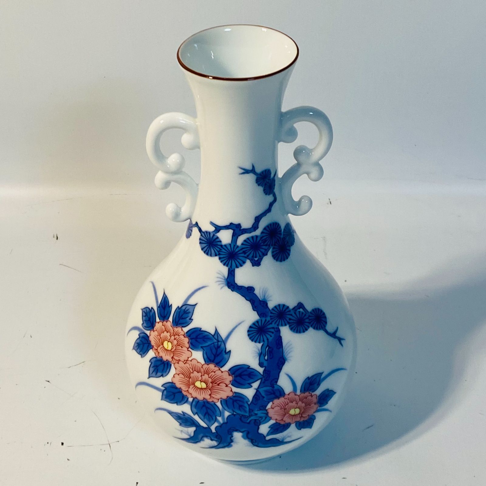 有田焼 有陶 花瓶 淡緑 花器 華道 お花 和柄 花柄 陶磁器 送料込み