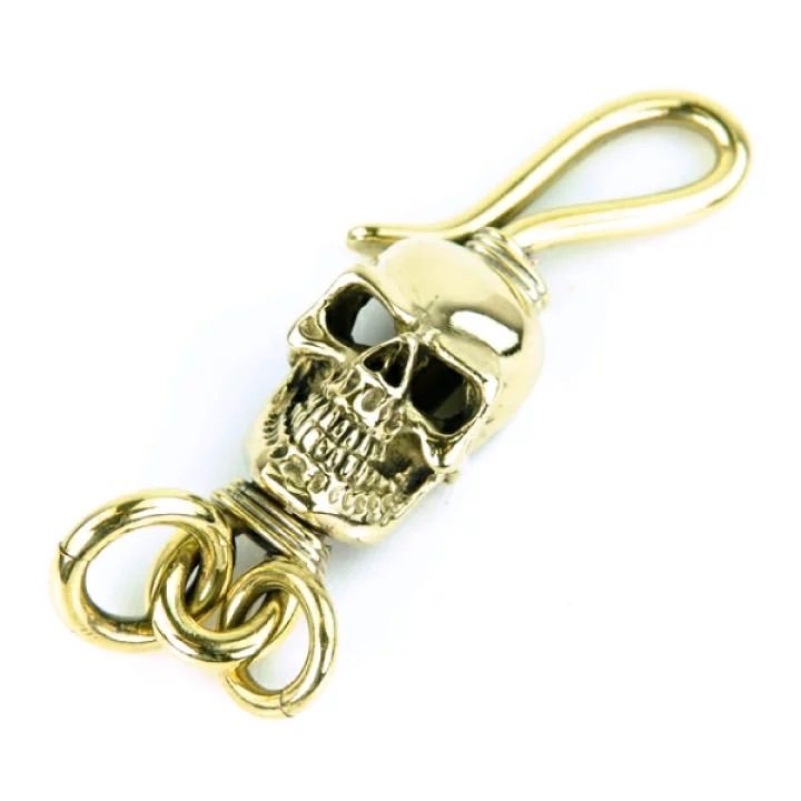 真鍮 キーホルダー キーリング キーフック スカル ウォレットチェーン ブラス パーツ インディアン オリジナル ハンドメイド バイカー マスト アイテム KRB 128 1 B ┃