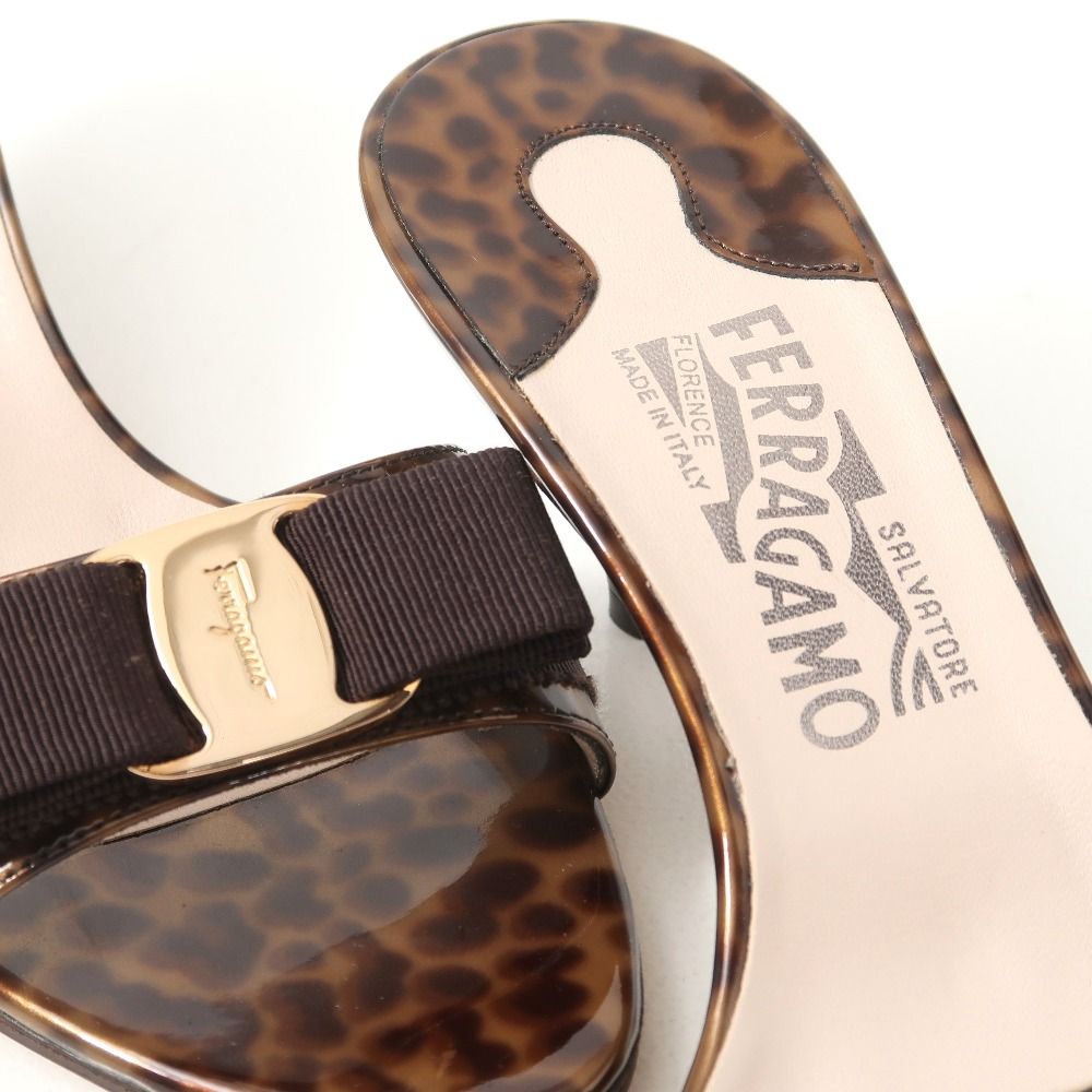 Salvatore Ferragamo サルヴァトーレフェラガモ サンダル サイズ6 ヴァラリボン レオパード柄 エナメル ヒールサンダル 靴 ブランド古着 RA 6740