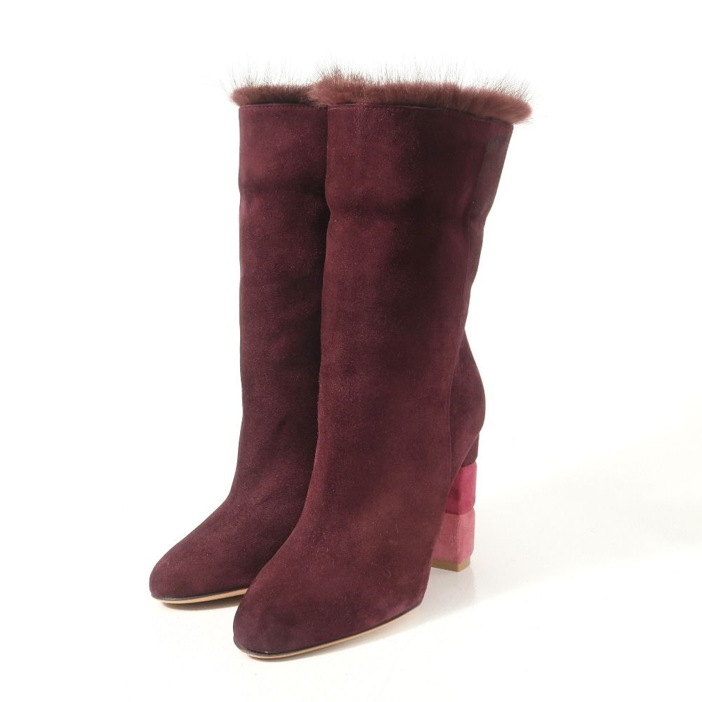Salvatore Ferragamo サルヴァトーレフェラガモ LORIS FUR ロリス ファー ブーツ サイズ6 D ミンクファー ショートブーツ スエード チャンキーヒール 靴 ブランド古着 RA 6769