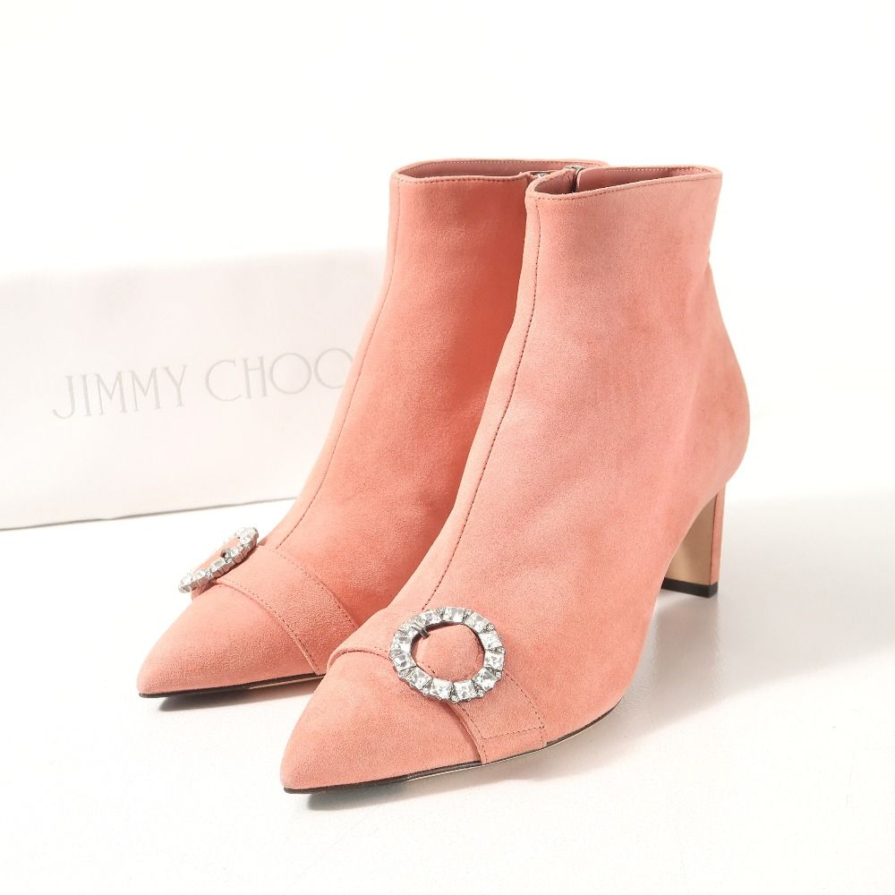 JIMMY CHOO ジミーチュウ Hanover 65 Crystal embellished Suede Ankle Boots ブーツ サイズ38 1 2 ビジュー レザー アンクル ブーティ ヒール ブランド古着 RA 6729
