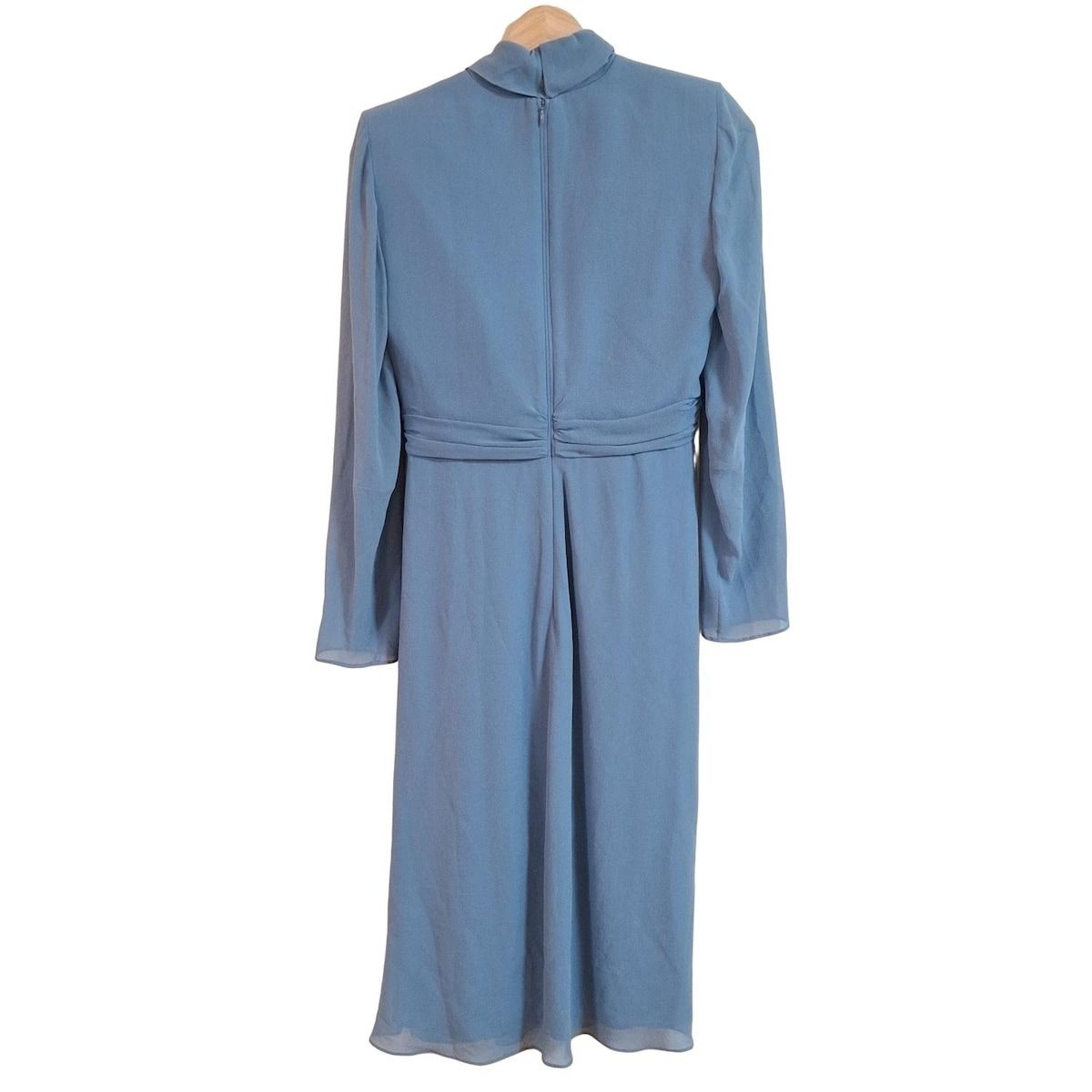 マックスマーラ ワンピース サイズ40 M レディース ブルーグレー 長袖 ロング シルク カシュクール 肩パッド シースルー