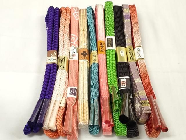 平和屋着物●和装小物　帯締め10本セット　手組紐　組紐　冠組　茶染　金糸　全て正絹　逸品　未使用　DABA7009zzz 平和屋着物○和装小物 帯締め10本セット 手組紐 組紐 冠組 茶染 金糸