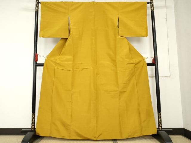 平和屋着物○本場黄八丈 平織 紬 色無地 金色 正絹 逸品 AABD4938cs