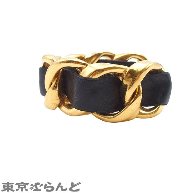 シャネル CHANEL バングル ゴールド ブラック メタル レザー チェーン